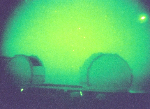 Keck domes with Jupiter,in night-vision goggles